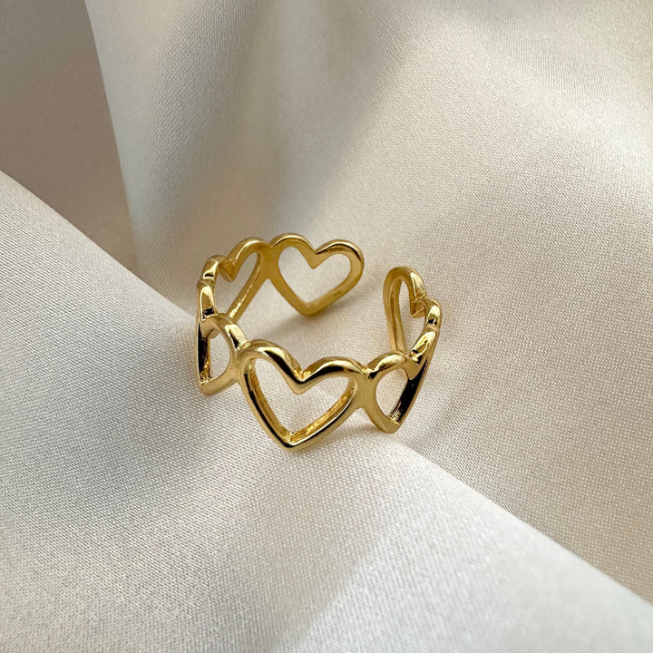 Thin Gold Love Heart Adjustable Ring for Valentine's Gift