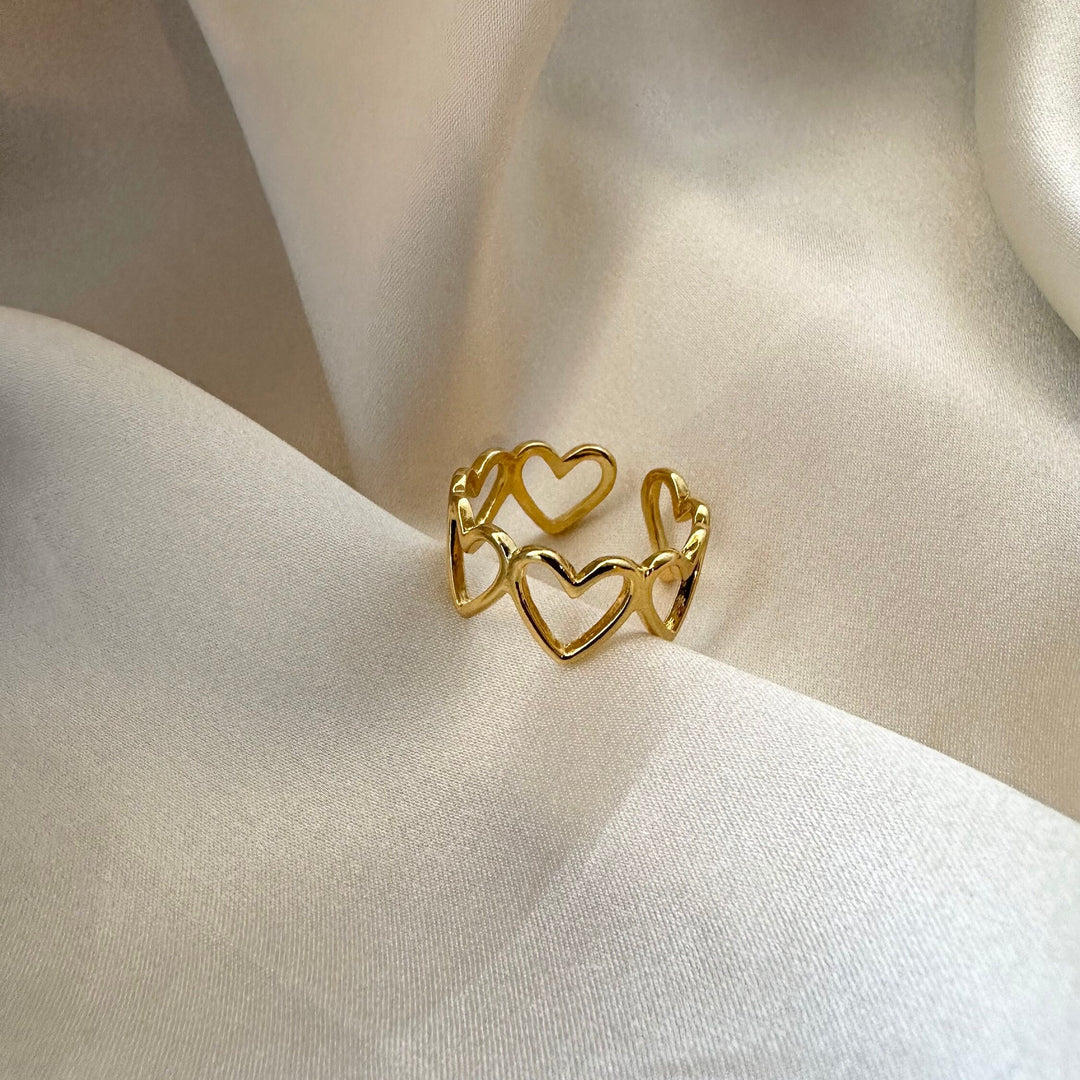 Thin Gold Love Heart Adjustable Ring for Valentine's Gift