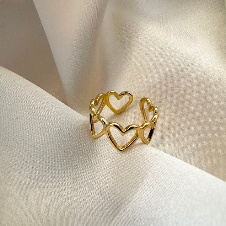 Thin Gold Love Heart Adjustable Ring for Valentine's Gift