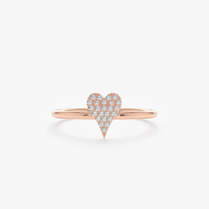 Round Cut Micro Pave Diamond Heart Shape Wedding Ring