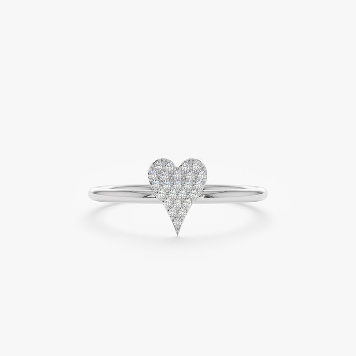 Round Cut Micro Pave Diamond Heart Shape Wedding Ring