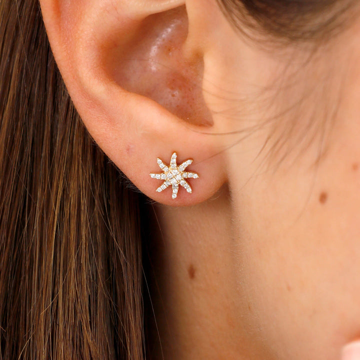 Round Cut Diamond Starburst Studs Earrings for Halloween Gift