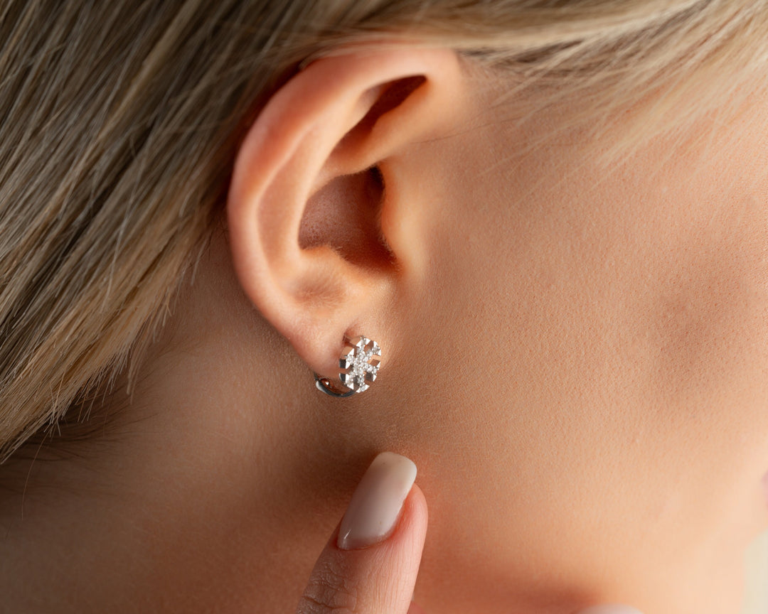 Round Cut Diamond Snowflake Shape Earrings for Christmas Gift