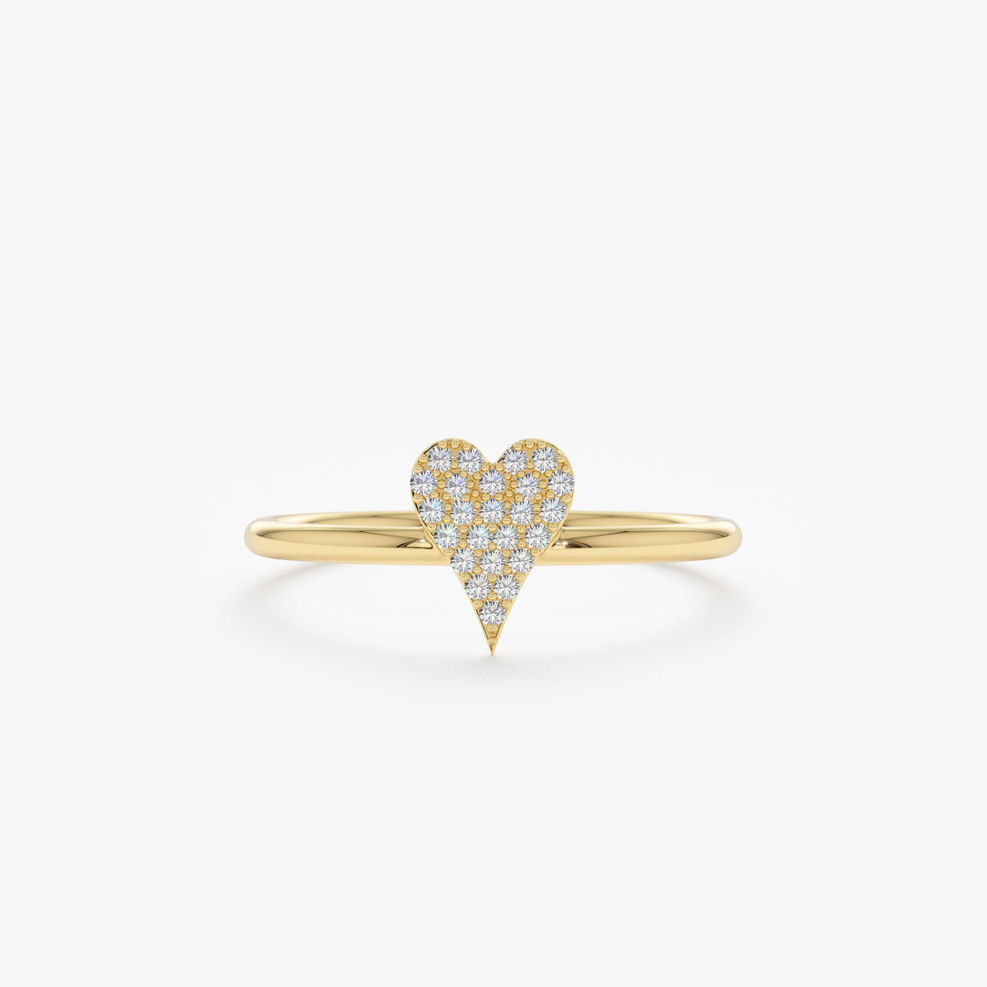 Round Cut Micro Pave Diamond Heart Shape Wedding Ring