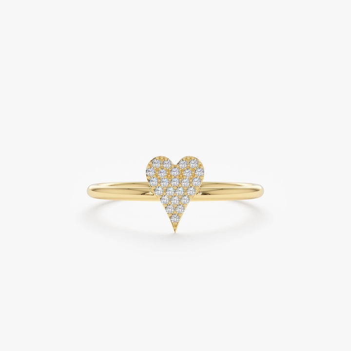 Round Cut Micro Pave Diamond Heart Shape Wedding Ring