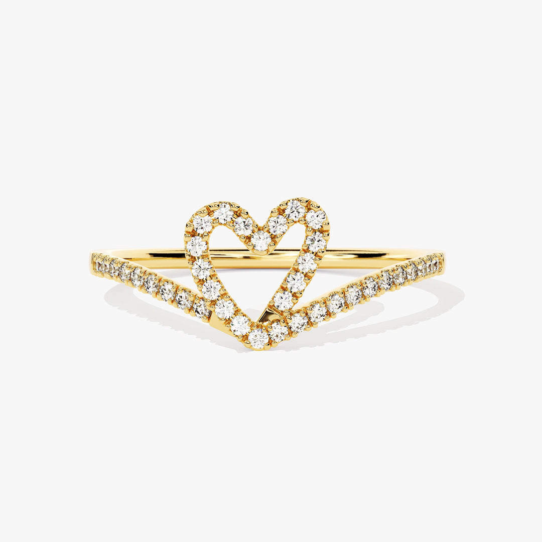 14K Gold Curved Open Heart Diamond Ring for Her