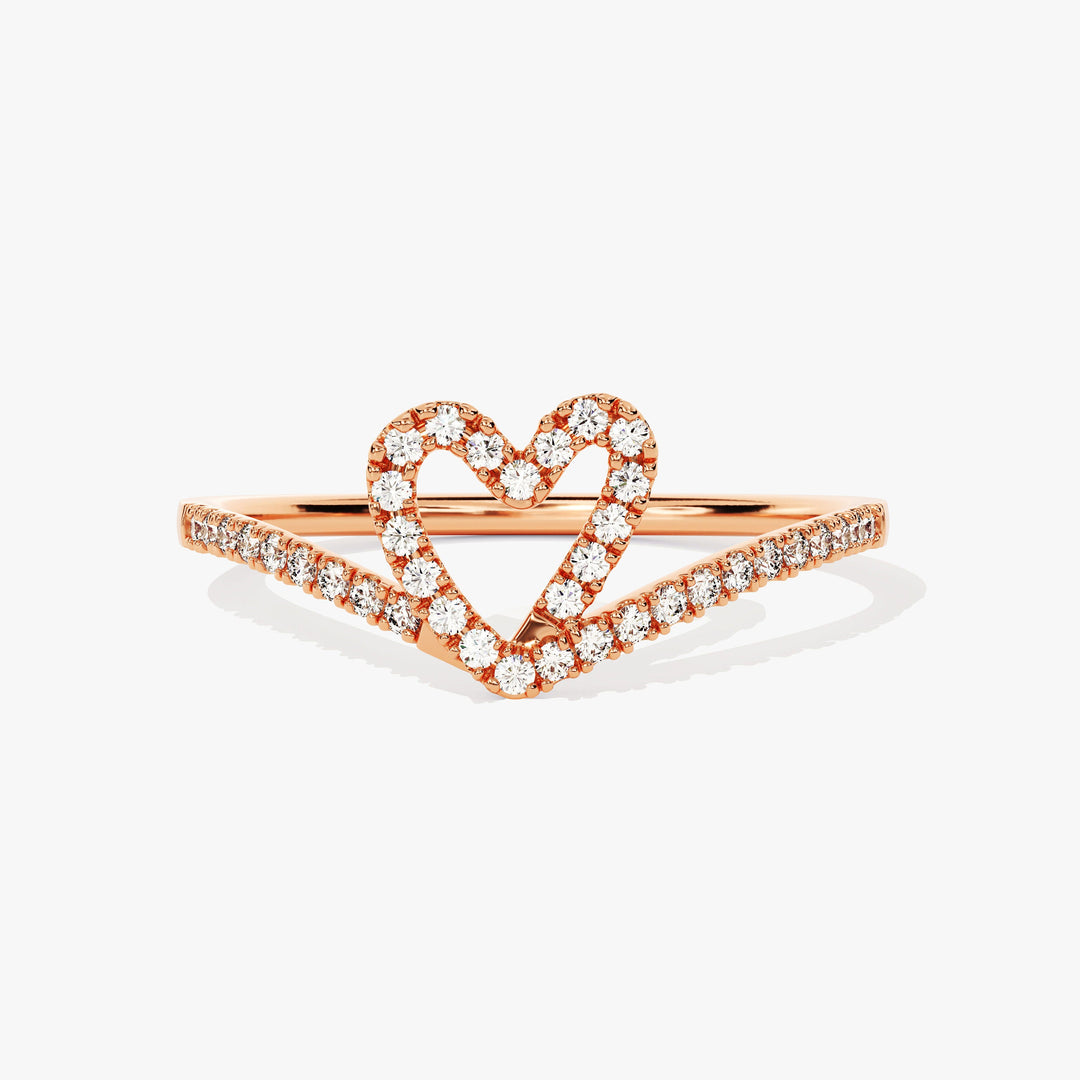 14K Gold Curved Open Heart Diamond Ring for Her