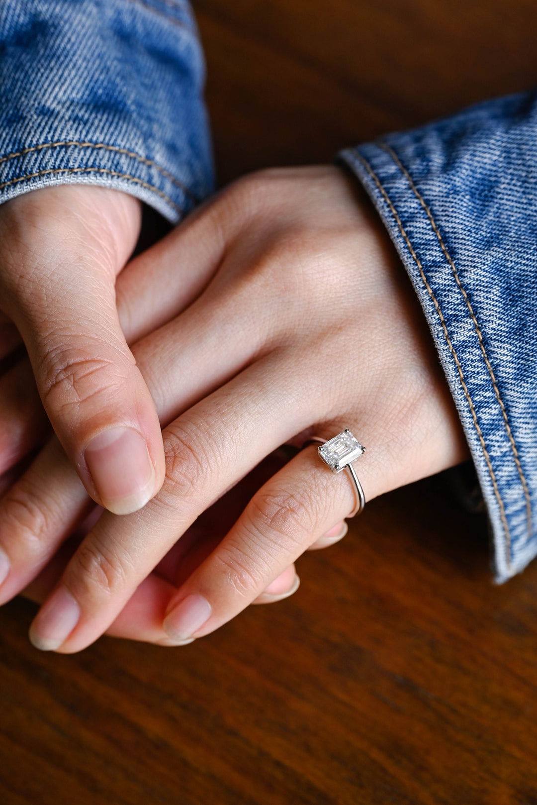 2.0CT-3.0CT Emerald Cut Moissanite Solitaire Diamond Engagement Ring