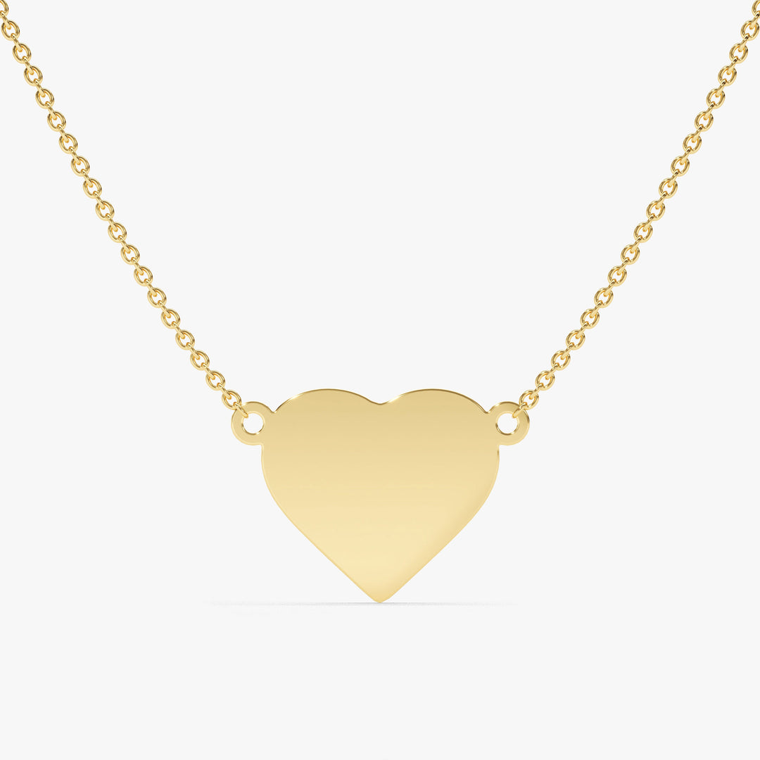 14K Solid Gold Plain Heart Shape Necklace for Her