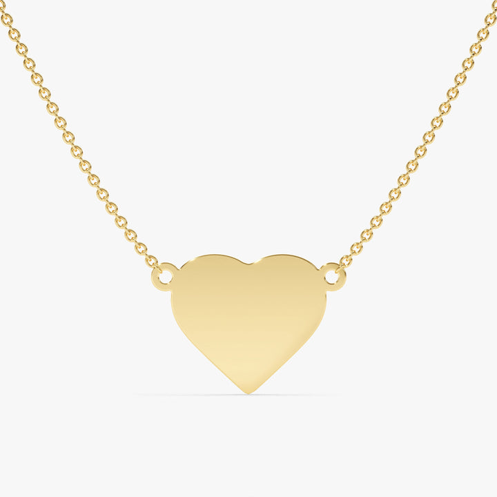 14K Solid Gold Plain Heart Shape Necklace for Her