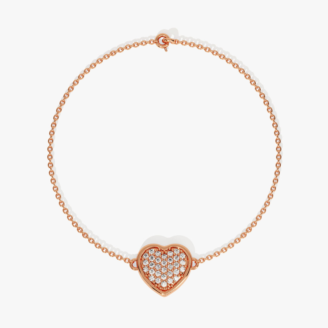 Pave Set Diamond Heart Bracelet in 14k Gold for Valentine Gift