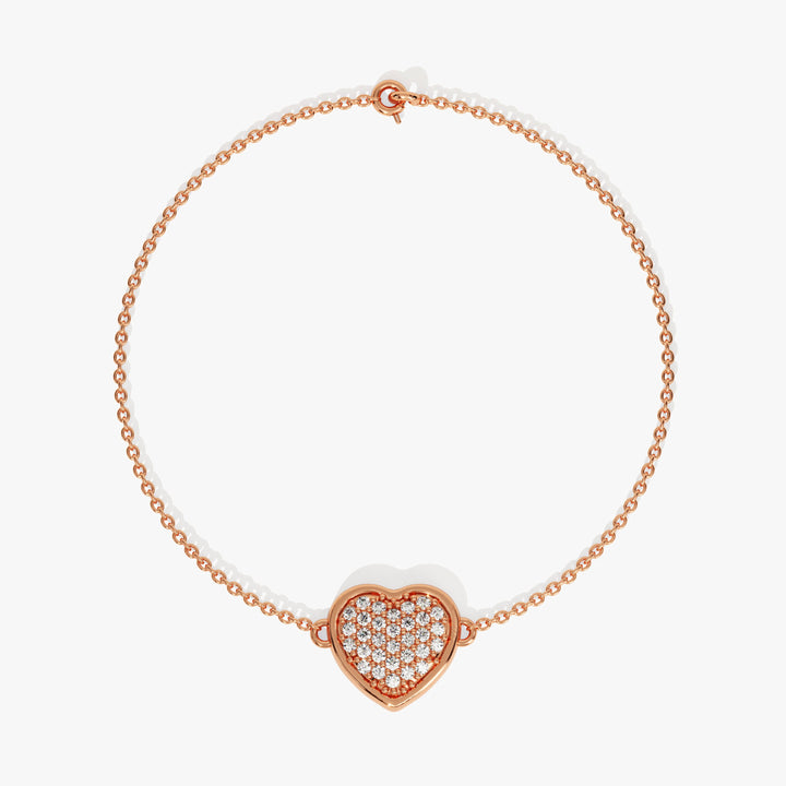 Pave Set Diamond Heart Bracelet in 14k Gold for Valentine Gift