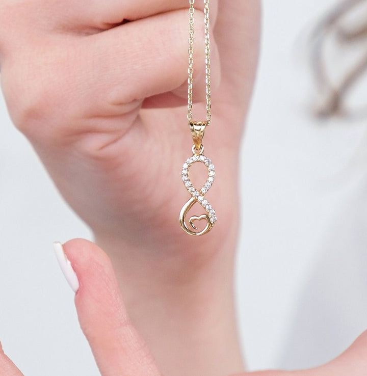 14K Solid Gold Heart with Infinity Diamond Necklace for Women