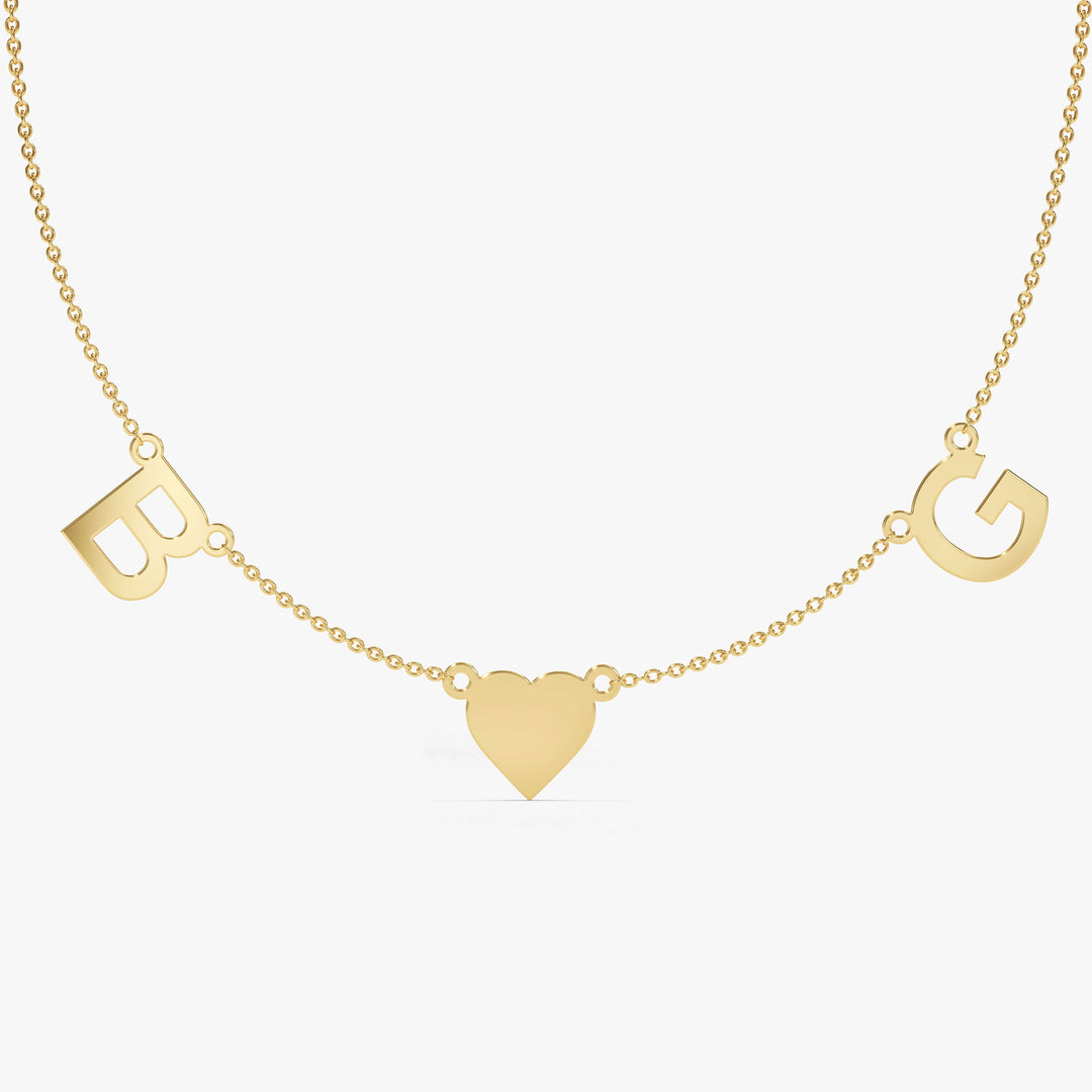 Personalized Double Initial Heart Necklace in 14K Solid Gold for Valentine's Day Gift