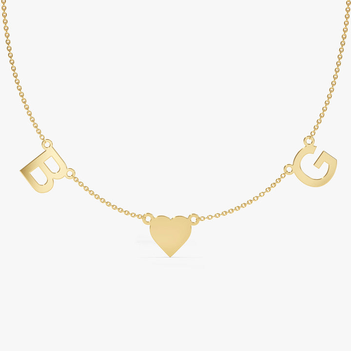 Personalized Double Initial Heart Necklace in 14K Solid Gold for Valentine's Day Gift