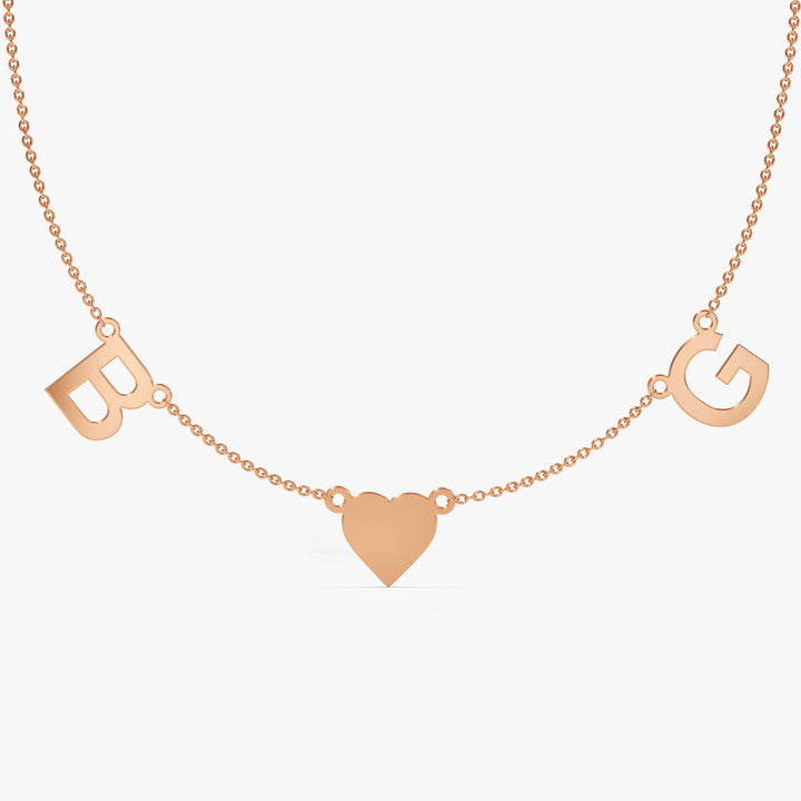 Personalized Double Initial Heart Necklace in 14K Solid Gold for Valentine's Day Gift