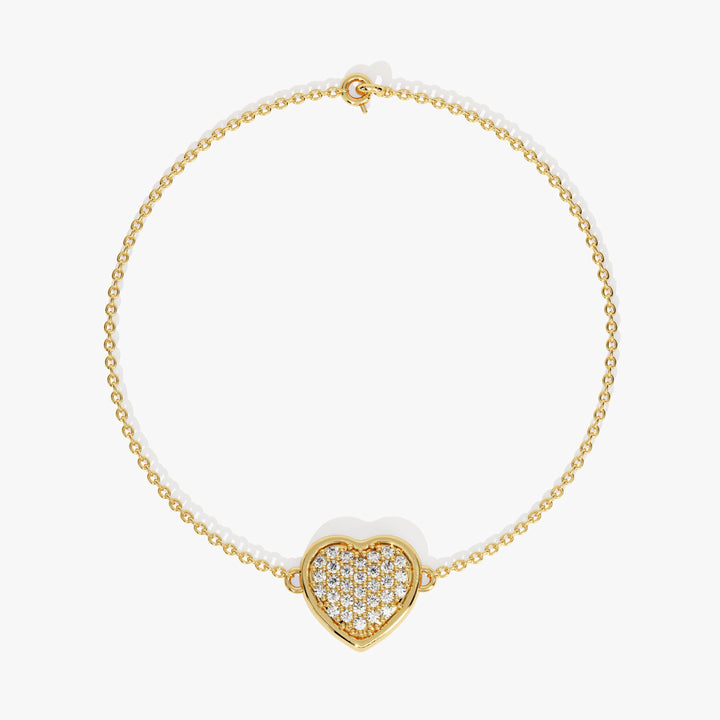 Pave Set Diamond Heart Bracelet in 14k Gold for Valentine Gift