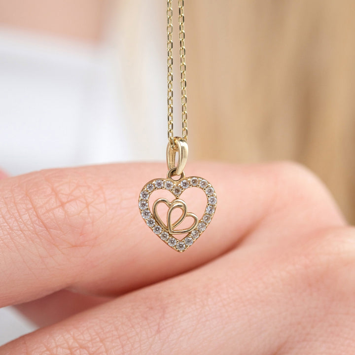 Round Cut Diamond Hearts Necklace for Women