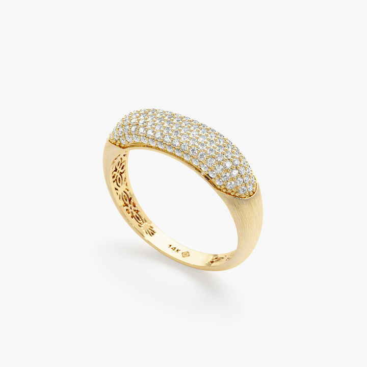 Round Cut Diamond Brushed Solid Gold Cigar Band Women