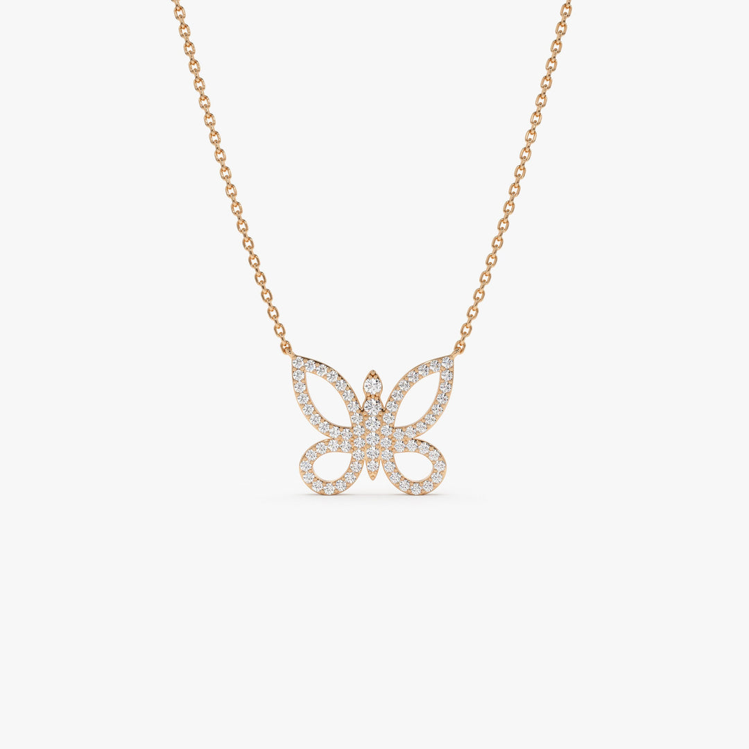 Round Cut Diamond Gold Butterfly Necklace for Women