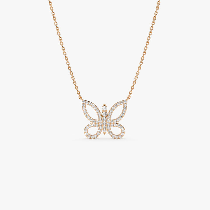 Round Cut Diamond Gold Butterfly Necklace for Women