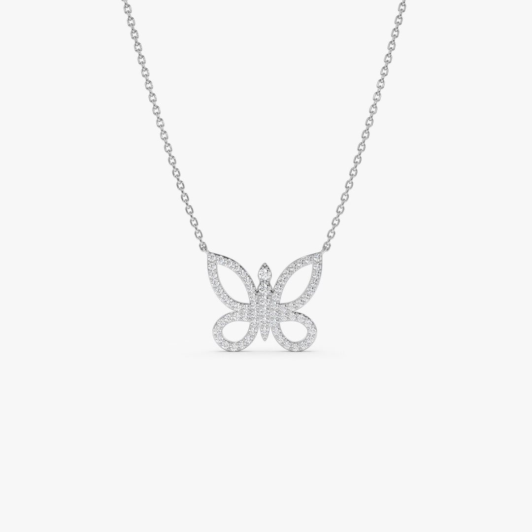 Round Cut Diamond Gold Butterfly Necklace for Women