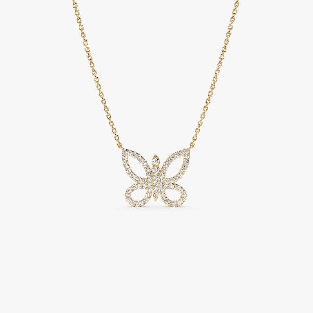 Round Cut Diamond Gold Butterfly Necklace for Women