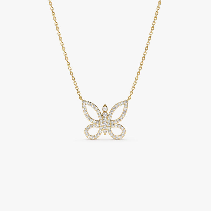 Round Cut Diamond Gold Butterfly Necklace for Women