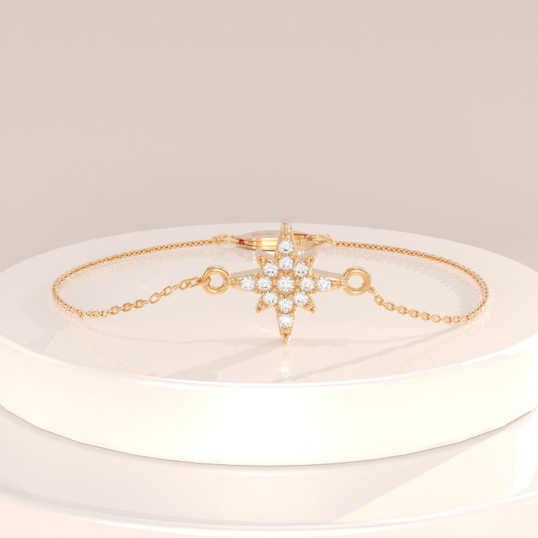 Round Cut Diamond Tiny Star Bracelet For Gift