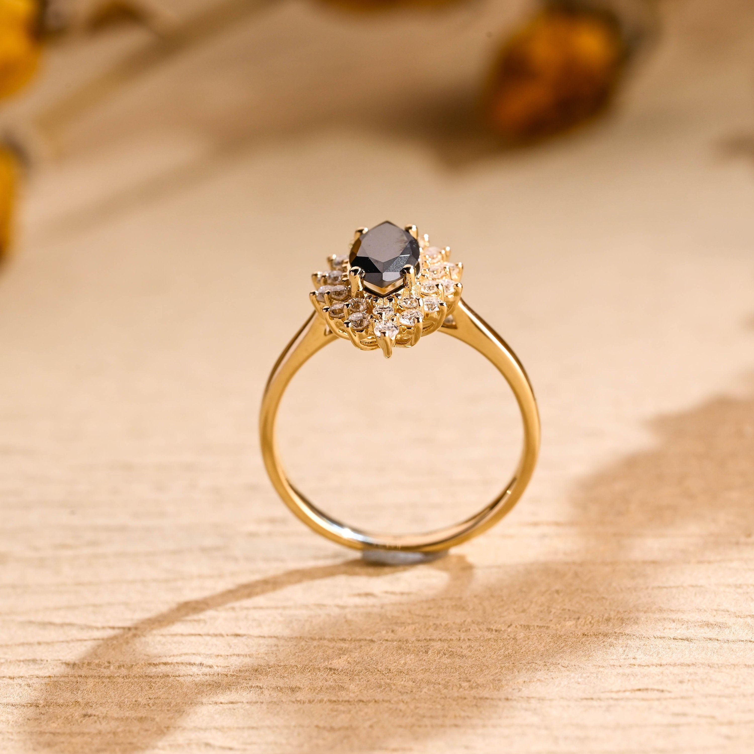 1.0CT-2.0CT Black Marquise Cut Moissanite Diamond Floral Halo