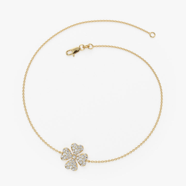 Round Cut Diamond Four Leaf Clover Bracelet for Christmas Gift