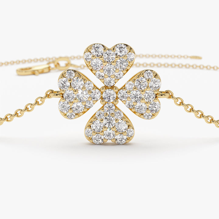 Round Cut Diamond Four Leaf Clover Bracelet for Christmas Gift