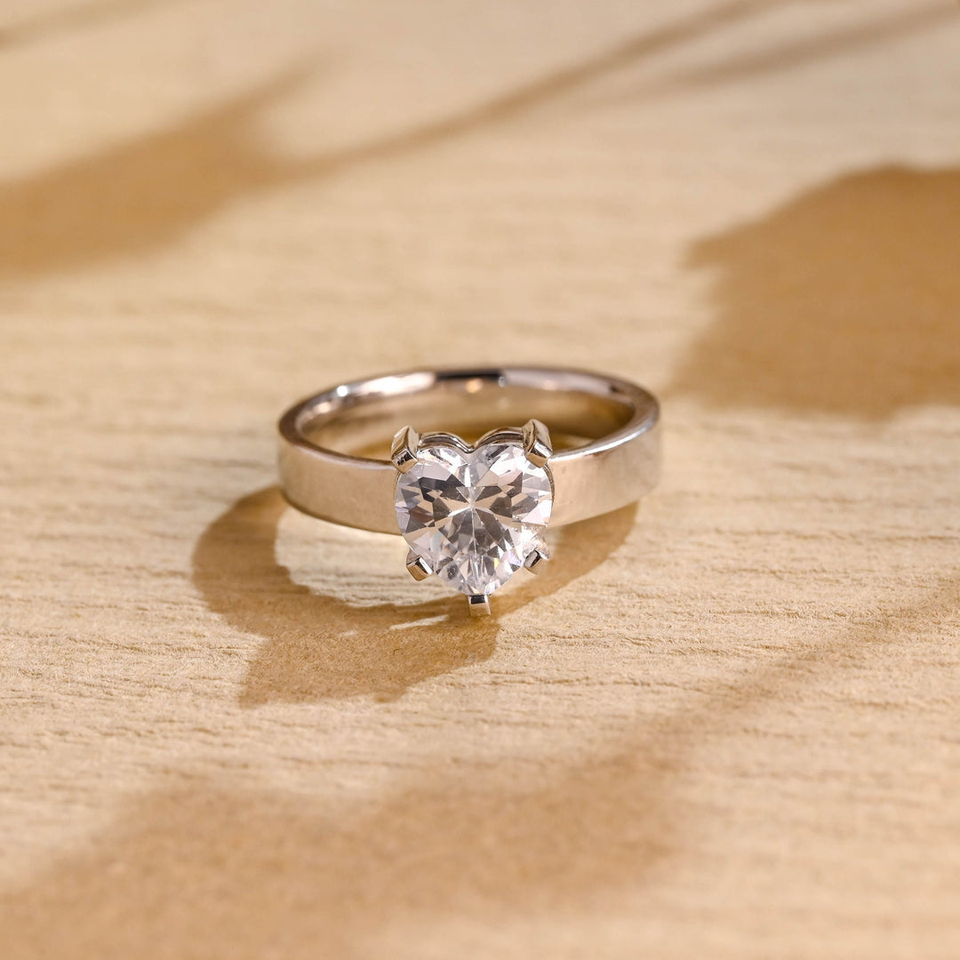 Heart Cut Moissanite Diamond Thick Band Engagement