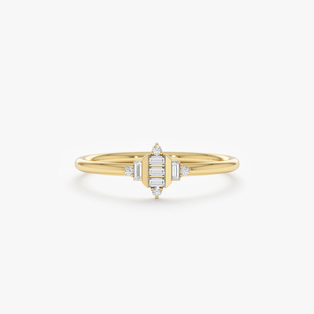 Baguette Cut Diamond Cluster Gold Wedding Ring for Women