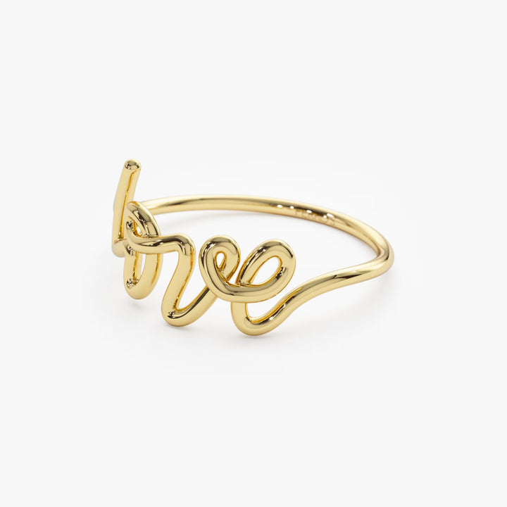 14K Gold Script Love Cursive Letter Ring Gift for Her