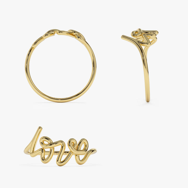 14K Gold Script Love Cursive Letter Ring Gift for Her