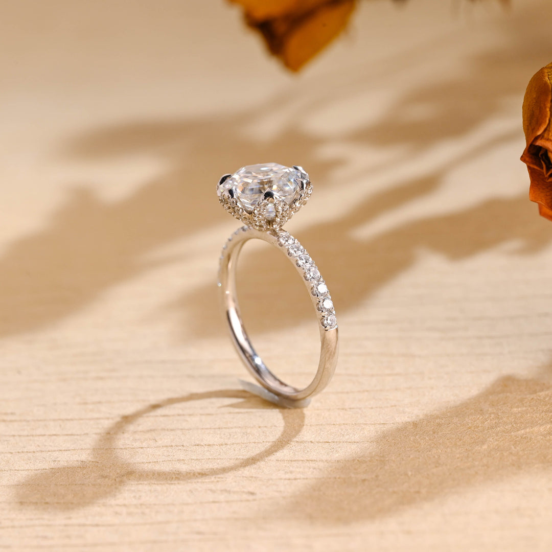 Hexagon Cut Moissanite Tulip Style Diamond Engagement