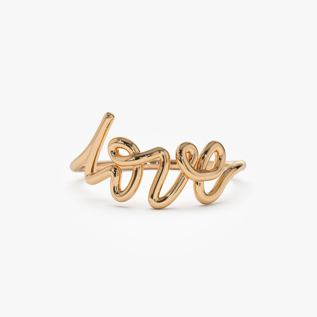 14K Gold Script Love Cursive Letter Ring Gift for Her