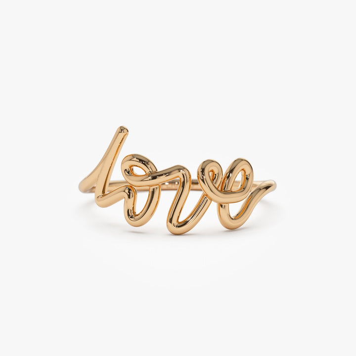 14K Gold Script Love Cursive Letter Ring Gift for Her