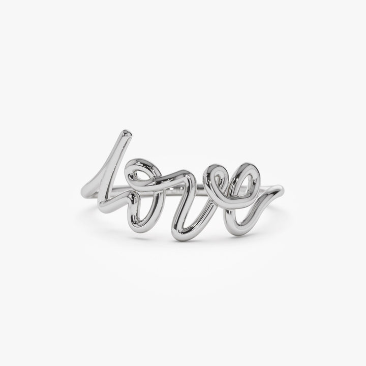 14K Gold Script Love Cursive Letter Ring Gift for Her