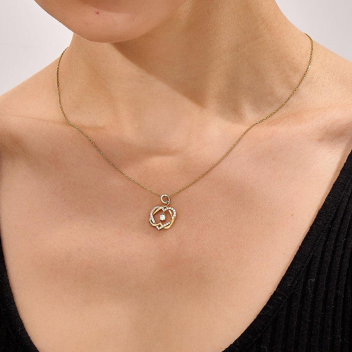 Round Cut Diamond Double Heart Intertwined Necklace for Her