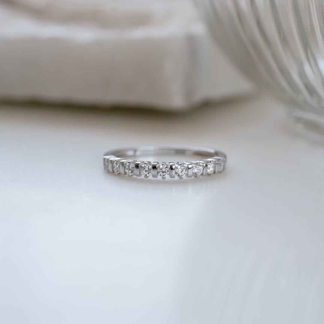 Round Cut Diamond Unique Half Eternity Stacking Ring for Her