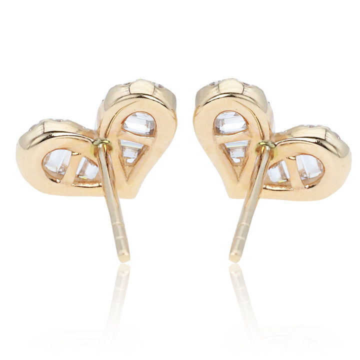 Round & Baguette Diamond Heart Studs Earrings for Women