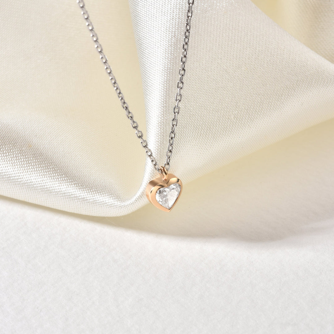 Heart Cut Diamond Bezel Set Necklace Pendant for Her