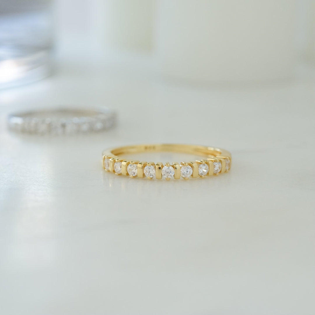 Round Cut Diamond Unique Half Eternity Stacking Ring for Her