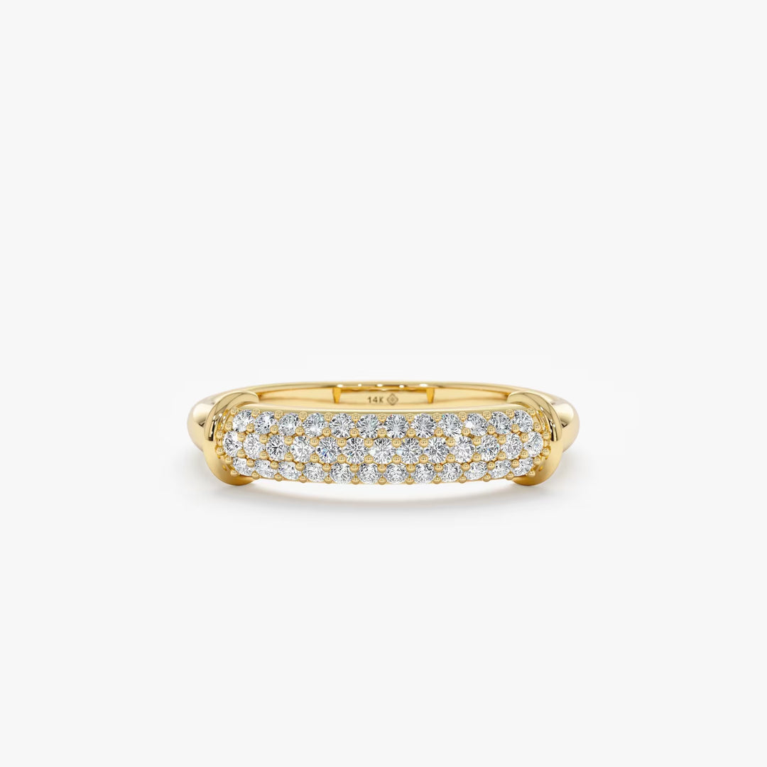 Round Cut Diamond Moissanite Paved Dome Wedding Ring in 14K Gold