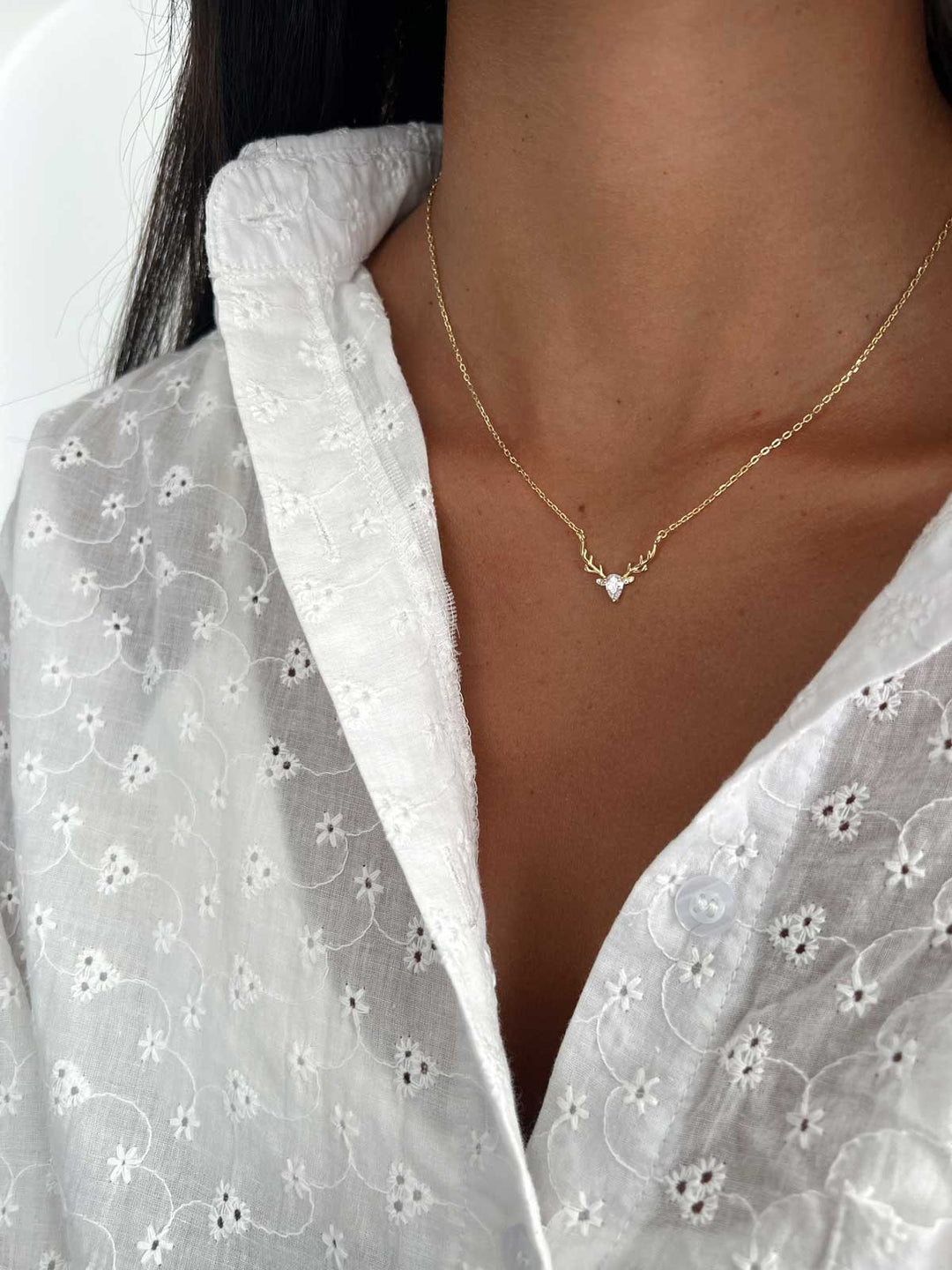 MENDEL Stainless Steel Deer Antler Pendant Necklace Set For Women - Made In Thailand