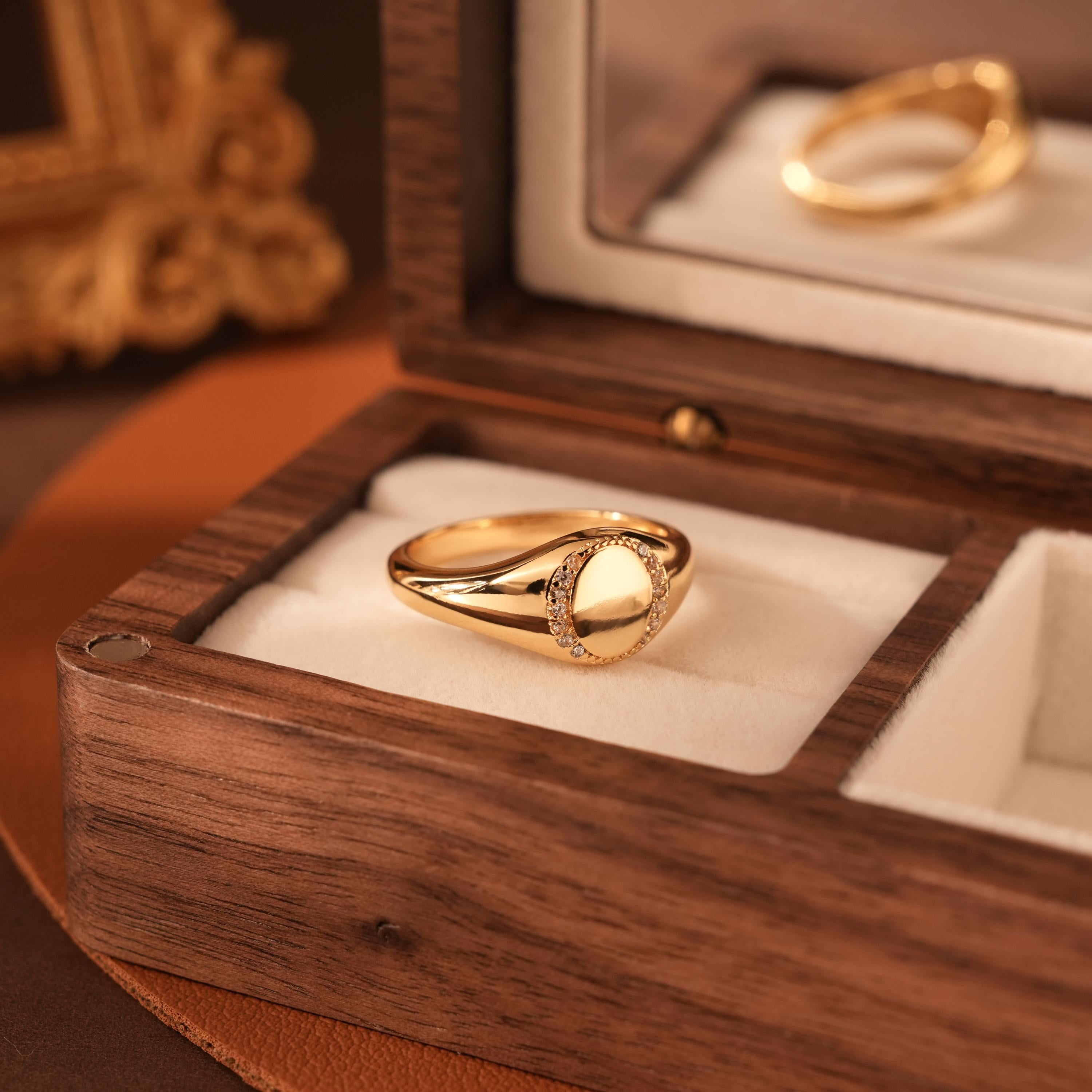 14K Gold Plating Oval Signet Ring Christmas Gift for Women – DAVID