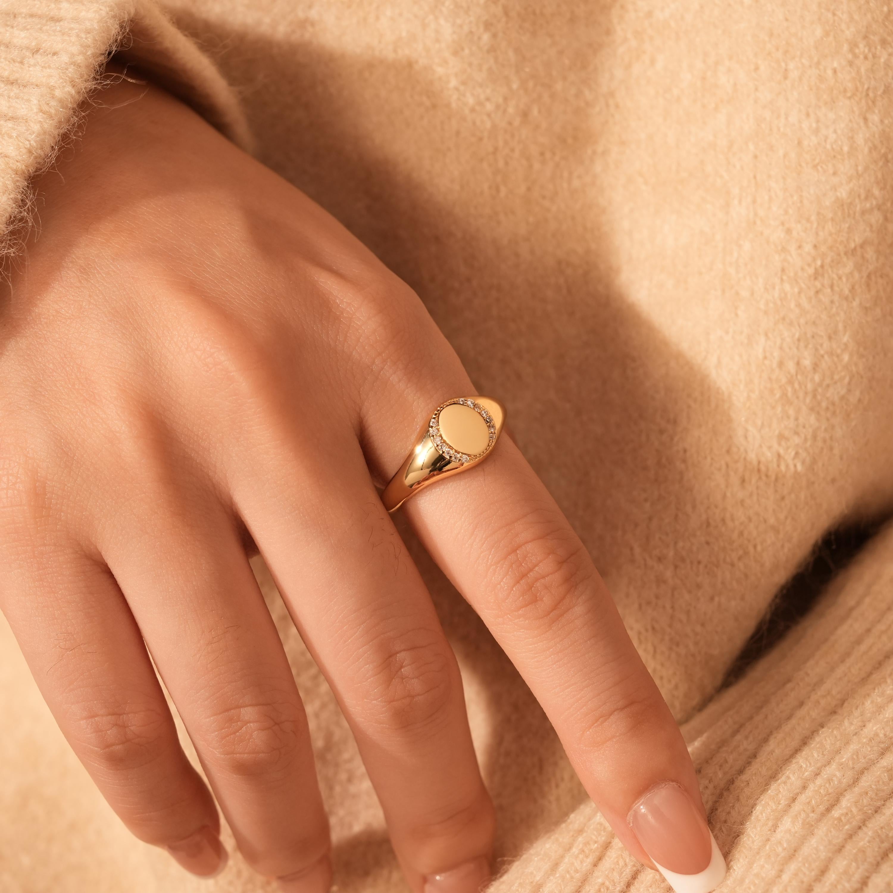 14K Gold Plating Oval Signet Ring Christmas Gift for Women – DAVID