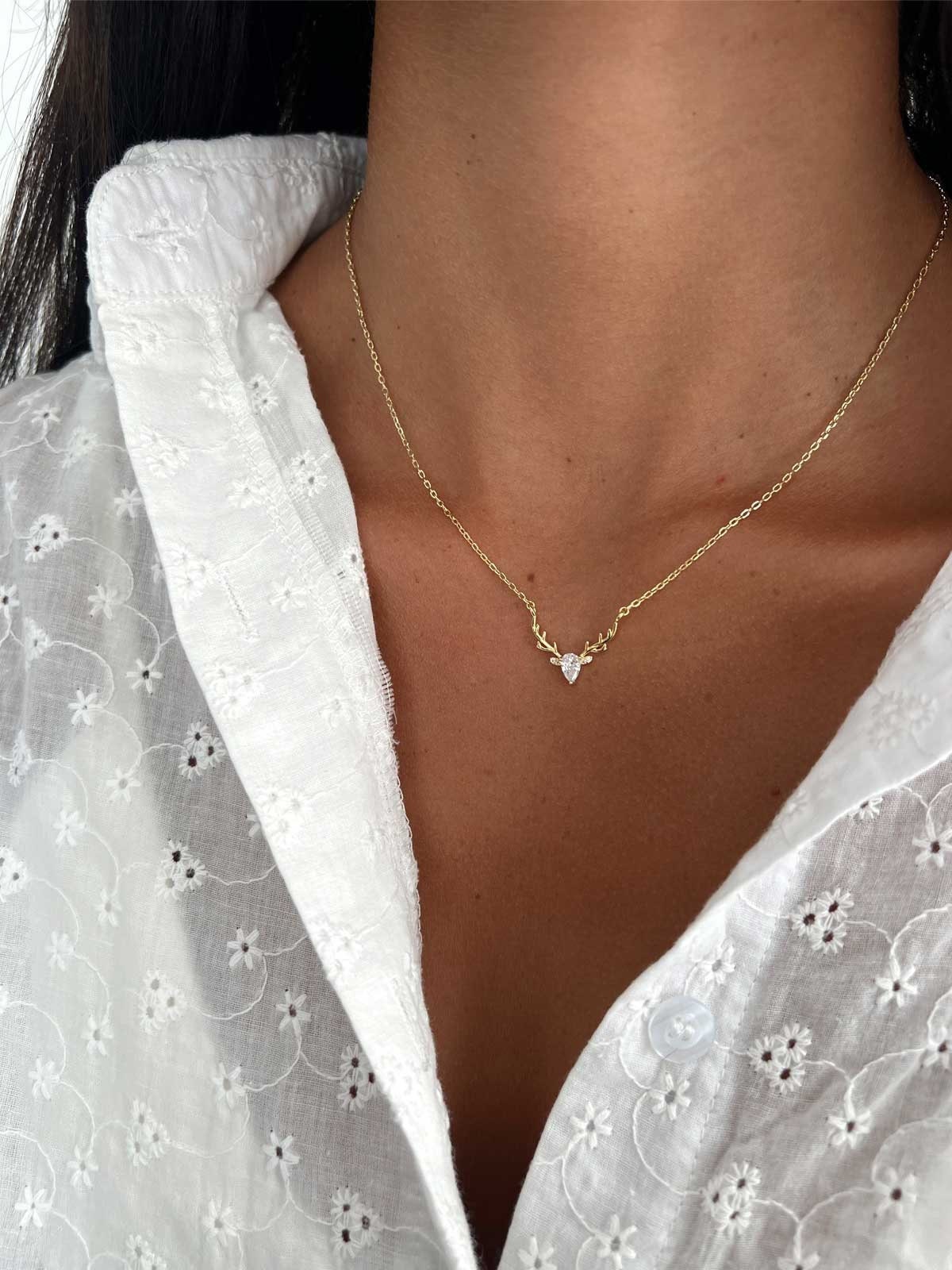 Pear Cut Diamond Deer Antler Necklace Pendant for Women – DAVID SIMSON